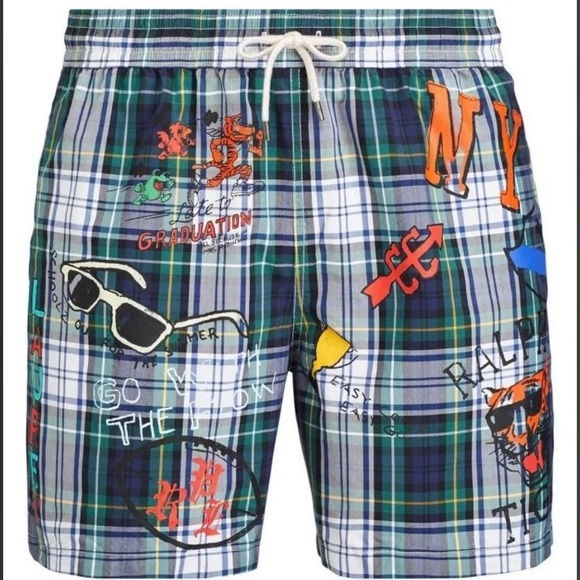 NWT Polo Ralph Lauren Mens Swim Trunks Tartan Resort wear Shorts L